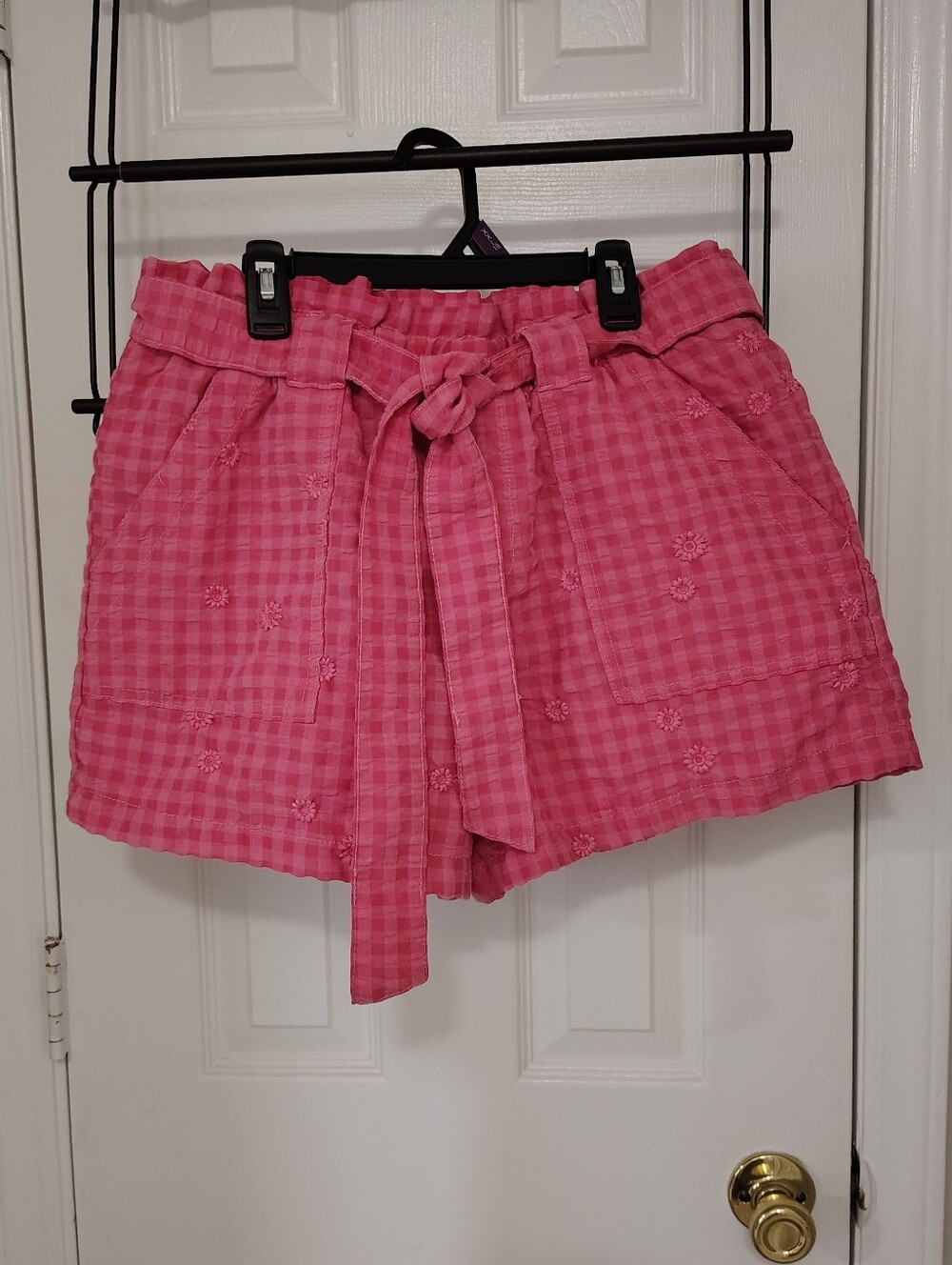 Time and Tru Pink Gingham Tie-Waist High-Rise Shorts